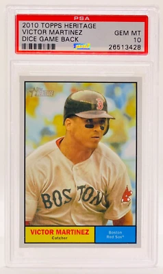 2010 Topps Heritage VICTOR MARTINEZ 骰子游戏背 SP 变体 PSA 10 Pop1 — 第 1/2 张图片