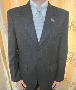 1960s vintage handtailored bespoke wool & cashmere classic striped gray suit 42R - Picture 1 of 15