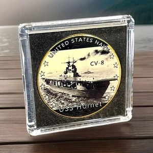 MONEDA DE DESAFÍO de la Marina de los Estados Unidos - Segunda Guerra Mundial - USS HORNET CV-8 portaaviones con estuche - Imagen 1 de 9