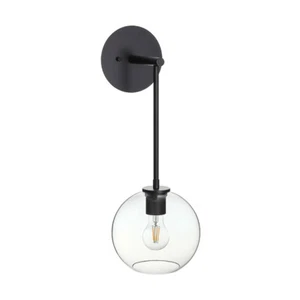 Modern 1 Light Globe Glass Bath Sconces Wall Light Black Single Vanity Light - Picture 1 of 7