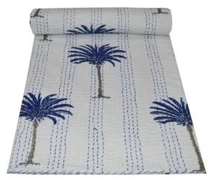 Edredón indio reversible Kantha blanco reina/doble manta arte de lanzamiento - Imagen 1 de 5
