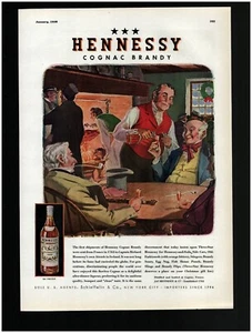 1938 Hennessy Cognac Brandy Original Print Ad ~ Free Ship ~ old tavern scene - Picture 1 of 1