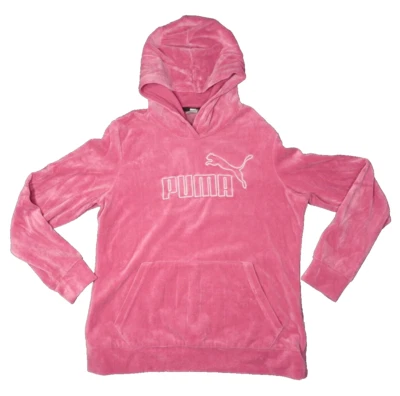 Puma Womens Velour Hoodie Medium Pink Embroidered Logo Stretch Pocket 674369 EUC - Image 1 of 4