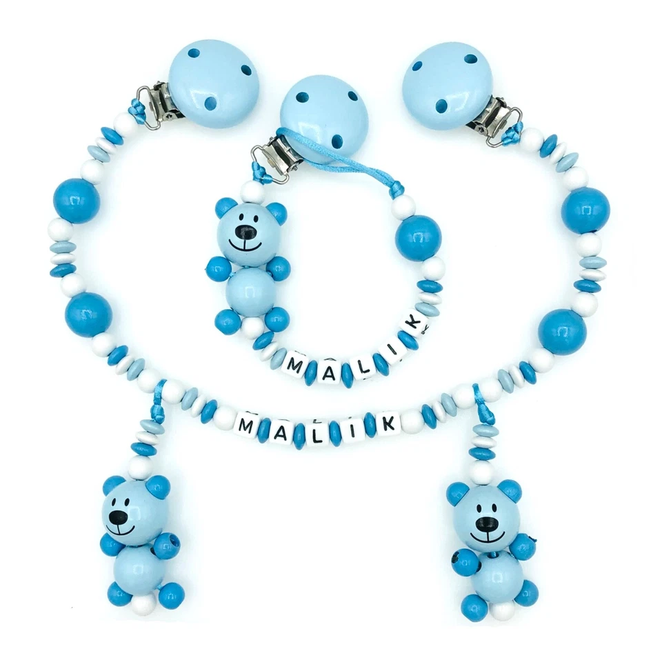 Set Schnuller- und Kinderwagenkette mit ihren Wunschnamen ❤️ 3D-BÄR ❤️ Unisex ❤️ - Bild 1 von 1