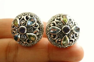 Peridot Amethyst Blue Topaz Dome Shape Round 925 Sterling Silver Stud Earrings - Picture 1 of 5