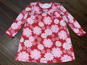 Girls Hanna Andersson Red Pink Floral Cotton Winter Dress Size 120 5 Years EUC - Picture 1 of 3