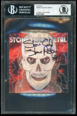 Stone Cold Steve Austin Certificado BGS/BAS Autógrafo Firmado Auto CD Cubierta Losa Foto 1 de 4