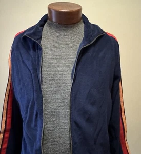Navy Blue Track Jacket Mens Size Large By Mossimo Full Zip Rainbow Sleeves - Picture 1 of 8