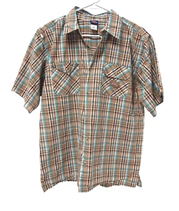 Dickies Boys Shirt XL/20 Brown Teal Blue Plaid 100% Cotton Short Sleeve Button - Picture 1 of 5