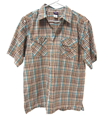 Camisa Dickies Niños XL/20 Marrón Azul Teal Cuadros 100% Algodón Manga Corta Botón Foto 1 de 4