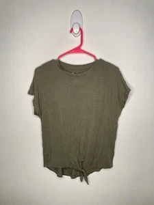 Rumi + Ryder Top Girls Size Large 12-14 Olive Green Short Sleeve Tie Front - Picture 1 of 4