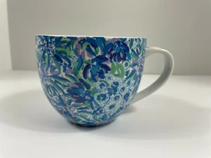 Lilly Pulitzer Blue Purple Lion Floral Metallic Painted 12 oz Ceramic Coffee Mug - Picture 1 of 12