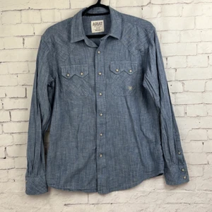 Ariat Shirt Mens XL Button Up Long Sleeve Retro Fit Pearl Snap 2 Pocket Blue - Picture 1 of 10