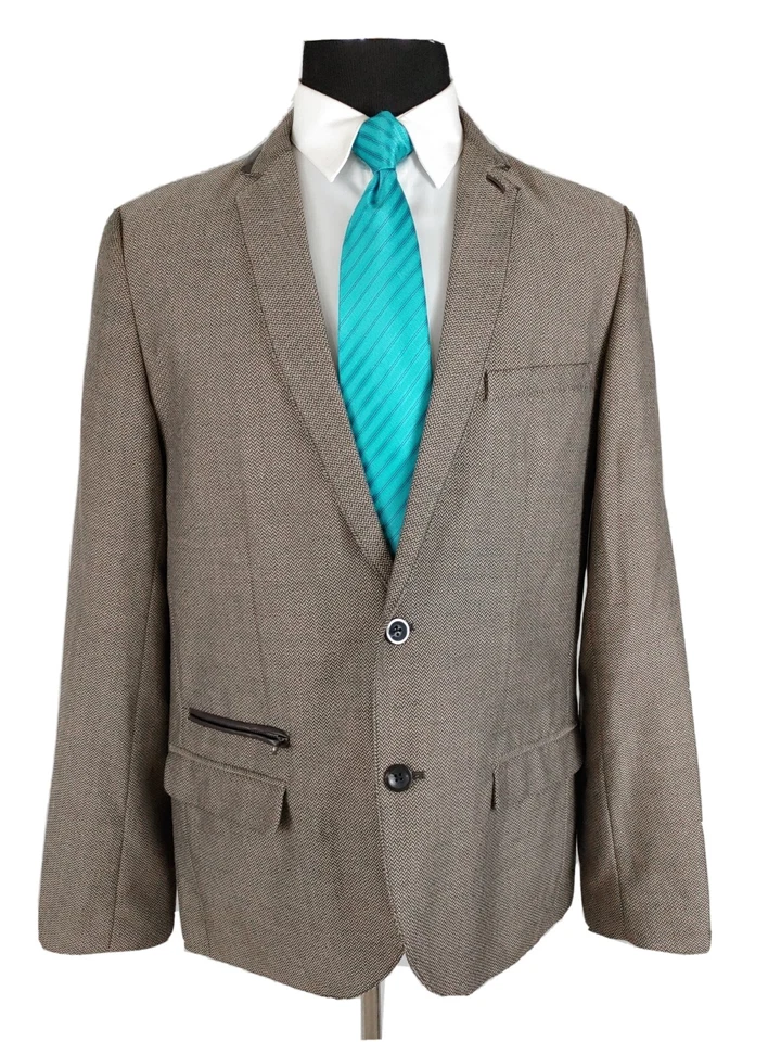 Structure Men’s 2-Button Brown Herringbone Tweed Sport Coat Size Large Slim  - Image 1 of 4