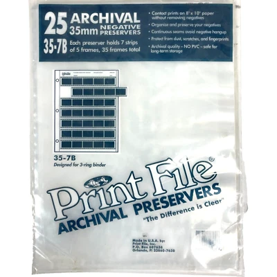 Print File 35mm Negative Vtg Archival Preservers 35-7B For 3-Ring Binder USA - Image 1 of 4