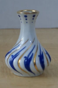 Limoges Decor Main Singer France Blue & Gold Bud Vase - Picture 1 of 8