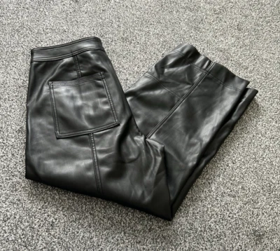 NEXT Women's Black Faux Leather Cargo Straight Trousers - Ladies Size UK 12 12R - Image 1 of 4