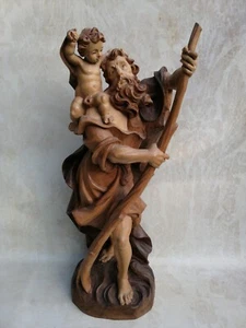 Figura de madera San Cristóforo con Niño Jesús patrón tallado 57 cm - Imagen 1 de 24
