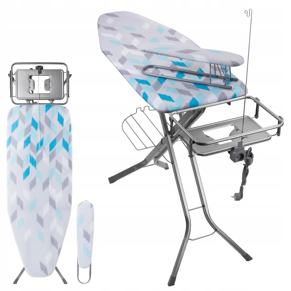 KADAX Bügelbrett mit Steckdose, 130x48cm Dampfbügelbrett Blau - Bild 1 von 4