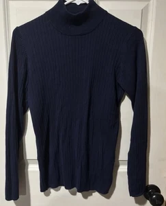 Vintage Women's M Worthington Blue Turtleneck Sweater Cottagecore Grannycore - Picture 1 of 3