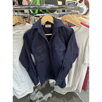 Vintage años 80 L.L. Camisa de manga larga con botones de lana azul frijol talla 10 Hecha en EE. UU. Foto 1 de 4