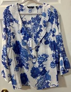 MLLE GABRIELLE Bluse blau weiß geblümt 3X - Bild 1 von 6