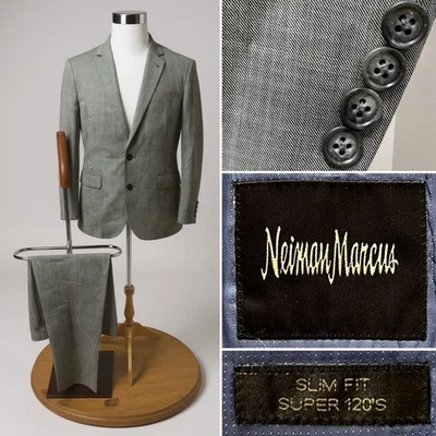 Traje de 2 piezas Neiman Marcus 42R X 35W gris ajustado Super 120s para hombre Foto 1 de 4