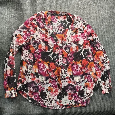 Blusa rosa y oliva para mujer XL rosa naranja floral manga larga cuello en V top transparente Foto 1 de 4