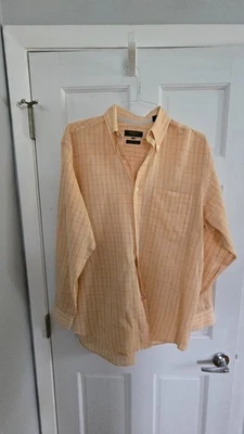 Bobby Jones Collection Woven in Italy 100% Cotton Peach Plaid Button Down L - Image 1 of 4