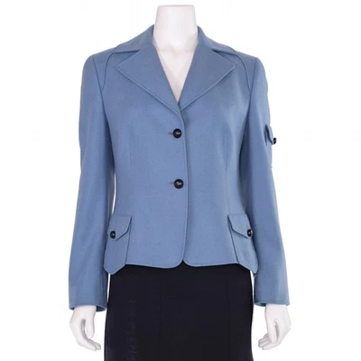 *CLASSY!* Blazer AKRIS Punto lã/mistura angorá tamanho 8 azul claro - Imagem 1 de 4