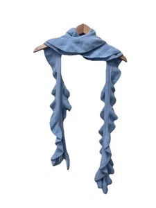 NWT Talbots Light Blue Ruffle Long Scarf Lambswool Soft Long Designer - Picture 1 of 5