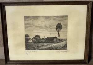 Early VTG Drypoint Etching Emil J Van Heecke Bellum Village 23/50 Signed Framed - Picture 1 of 17
