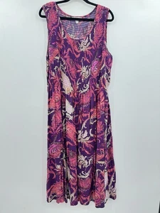 Croft & Barrow Floral Midi Dress Size 2X Purple Pink Hawaiian Smocked Rayon - Picture 1 of 9