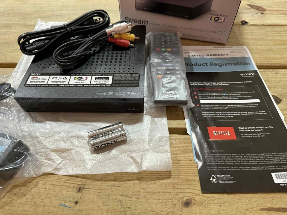 NEW - Sony SMP-N100 Network Media Player Wi-Fi With Remote and Cables - Image 1 of 4