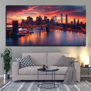 New York City Night Scene Picture Canvas Wall Art Canvas Painting Wall Poster - Picture 1 of 2