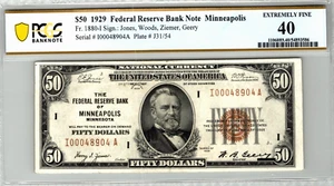 $50 1929 Federal Reserve Minneapolis PCGS 40 XF Fr. 1880-I - Picture 1 of 3