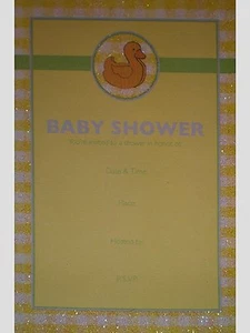 Yellow Duck Glittered Baby Shower Party Invitations w/ Envelopes - Picture 1 of 2