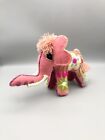 Folk Art Pink Elephant Mexico Chiapas Stuffed Animal Embroidered Felt Colorful