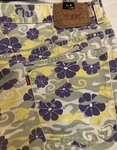 Vintage Levis 565 Jean Shorts 14x5 Yellow & Purple Flower Print Hiwiaan Mid Rise - Picture 1 of 5