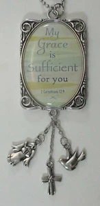 W1 My grace is sufficient for you SCRIPTURE Car Charm Rear View Mirror Ornament - Picture 1 of 4