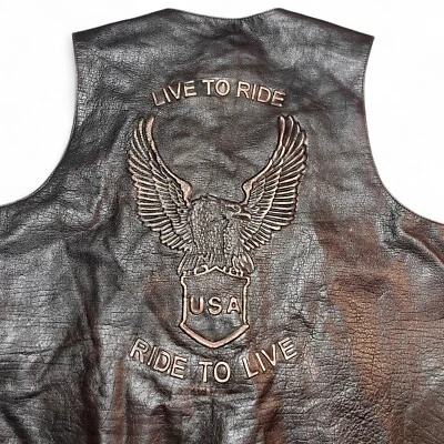 Milwaukee Leather Shaf Vest Brown Side Lace Motorcycle Eagle USA Live To Ride 52 - Image 1 of 4
