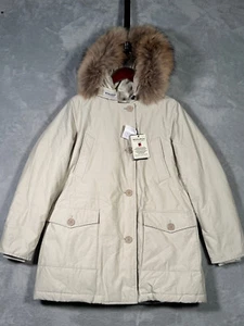Woolrich Jacket Womens Large Beige Arctic Down Parka Raccoon Fur - Picture 1 of 13