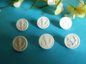 1118BTER Prunkvoller Knöpfe " Anker Von Marine " Weiß Pack 6 Dicke Vintage - Bild 1 von 1