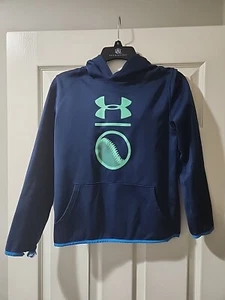 Under Armour Sweatshirt Hooded Navy Baseball/Logo Mint Green Size YXL - Picture 1 of 4