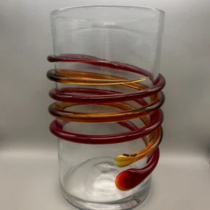 Blenko Vase Joel Myers Applied Spirals Double Helix Red Amber 9.5” Mid Century - Picture 1 of 11