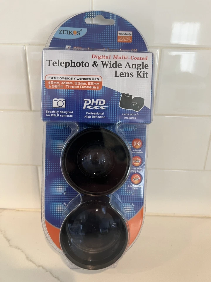 NEW 2.5x Telephoto and Wide Angle Lens Kit Infrared Compat. 46mm 49mm 52mm 55mm - Image 1 of 4