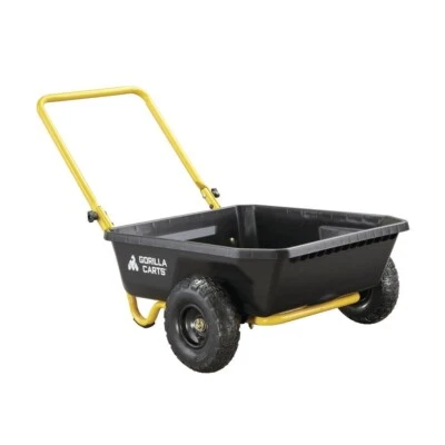 300 Lb Black Poly Utility Cart Large Bed Push Pull 2 Wheel Outdoor Yard Wagon - Image 1 of 4