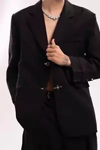 Oversized Buckled Blazer with Silver Accents and Mock-Layered Sleeves - S - Picture 1 of 8