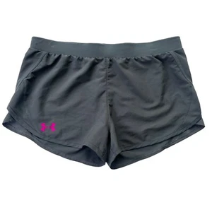 Under Armour Girls Youth XL Dark Gray Purple Logo Stretch Fly By Athletic Shorts - Picture 1 of 18