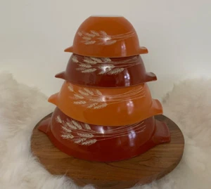 Vintage Pyrex 4 PC Autumn Harvest Cinderella Bowl Set (441, 442, 443, 444) - Picture 1 of 22